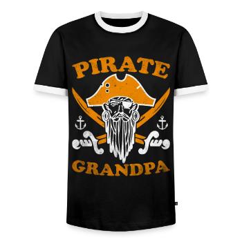 Pirate Skull Buccaneer Pirate Ship - Men's Ringer Shirt - black/white - Front - AI Model Female 172 light (172cm) & AI Model Male 178 light (178cm)