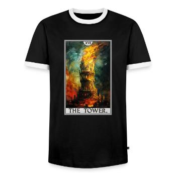 Tarot Cards Tarot Card The Tower The Tower - Men's Ringer Shirt - black/white - Front - AI Model Female 172 light (172cm) & AI Model Male 178 light (178cm)