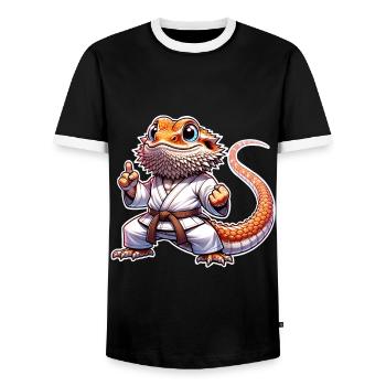 Bearded Dragons Bearded Dragons Karate Samurai - Men's Ringer Shirt - black/white - Front - AI Model Female 172 light (172cm) & AI Model Male 178 light (178cm)