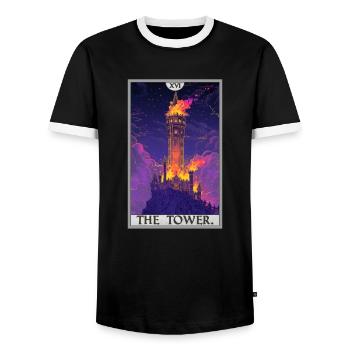 Tarot Cards Tarot Card The Tower The Tower - Men's Ringer Shirt - black/white - Front - AI Model Female 172 light (172cm) & AI Model Male 178 light (178cm)