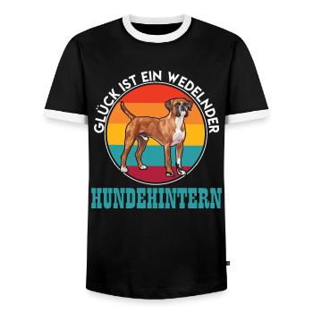 Boxer HAPPINESS IS A WAGGING DOG'S BUTT - Men's Ringer Shirt - black/white - Front - AI Model Female 172 light (172cm) & AI Model Male 178 light (178cm)