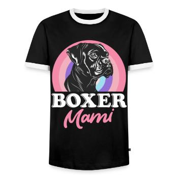 BOXER MAMI German Boxer Dog Owner - Men's Ringer Shirt - black/white - Front - AI Model Female 172 light (172cm) & AI Model Male 178 light (178cm)