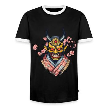 Oni Démons Masque Démon Japonais Culture Yokai - T-shirt contrasté Homme - noir/blanc - Devant - AI Model Female 172 light (172cm) & AI Model Male 178 light (178cm)