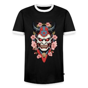 Oni Demons Mask Japanese Aesthetic Yokai Look - Men's Ringer Shirt - black/white - Front - AI Model Female 172 light (172cm) & AI Model Male 178 light (178cm)