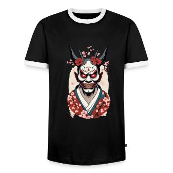 Oni Démons Masque Japon Culture Esthétique Design - T-shirt contrasté Homme - noir/blanc - Devant - AI Model Female 172 light (172cm) & AI Model Male 178 light (178cm)