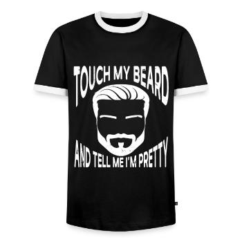 Citation de barbe, Touche ma barbe et dis-moi que je suis jolie - T-shirt contrasté Homme - noir/blanc - Devant - AI Model Female 172 light (172cm) & AI Model Male 178 light (178cm)
