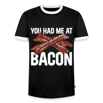 Bacon Lover You Had Me At Bacon - Men's Ringer Shirt - black/white - Front - AI Model Female 172 light (172cm) & AI Model Male 178 light (178cm)