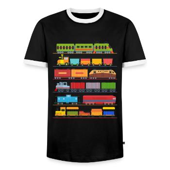 Trains Chemin de fer Locomotive Enfants Pyjama Train - T-shirt contrasté Homme - noir/blanc - Devant - AI Model Female 172 light (172cm) & AI Model Male 178 light (178cm)