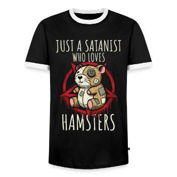 Just A Satanist Who Loves Hamsters Heavy Metal Fun - Men's Ringer Shirt - black/white - Front - AI Model Female 172 light (172cm) & AI Model Male 178 light (178cm)