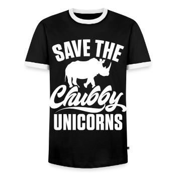 Speichern Sie Die Molligen Einhörner Fat Rino - Männer Kontrast-T-Shirt - Schwarz/Weiß - Vorne - AI Model Female 172 light (172cm) & AI Model Male 178 light (178cm)