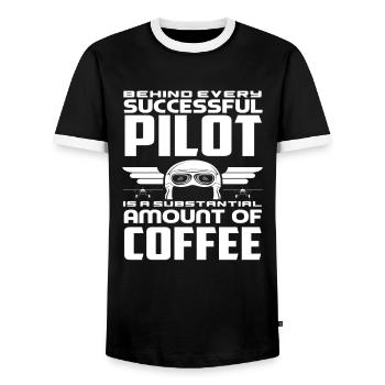 Pilot Coffee Pilots - Men's Ringer Shirt - black/white - Front - AI Model Female 172 light (172cm) & AI Model Male 178 light (178cm)