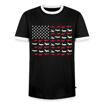 USA Amerika Flagge Pilot - Männer Kontrast-T-Shirt - Schwarz/Weiß - Vorne - AI Model Female 172 light (172cm) & AI Model Male 178 light (178cm)