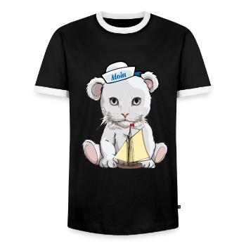 Cats, Teddy, Sailor, Maritime, Sailing Ship, Cat - Men's Ringer Shirt - black/white - Front - AI Model Female 172 light (172cm) & AI Model Male 178 light (178cm)