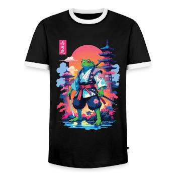 Samurai Frosch & Aesthetic Vaporwave Stil - Männer Kontrast-T-Shirt - Schwarz/Weiß - Vorne - AI Model Female 172 light (172cm) & AI Model Male 178 light (178cm)