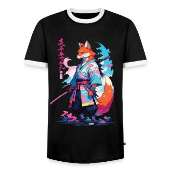 Kitsune Samurai Fox Aesthetic Vaporwave Style - Men's Ringer Shirt - black/white - Front - AI Model Female 172 light (172cm) & AI Model Male 178 light (178cm)