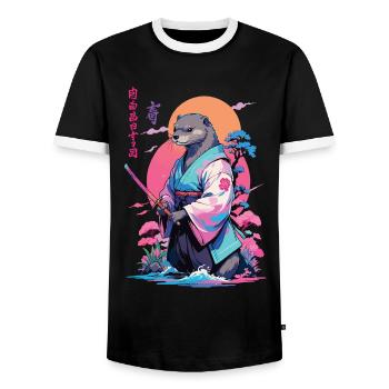 Samurai Otter Aesthetic Vaporwave Stil - Männer Kontrast-T-Shirt - Schwarz/Weiß - Vorne - AI Model Female 172 light (172cm) & AI Model Male 178 light (178cm)