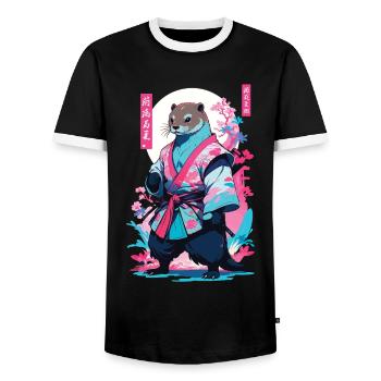 Samouraï Loutre Esthétique Vaporwave Japon Art - T-shirt contrasté Homme - noir/blanc - Devant - AI Model Female 172 light (172cm) & AI Model Male 178 light (178cm)