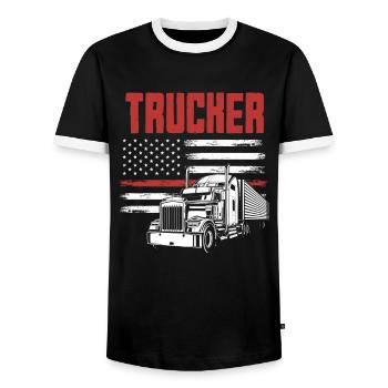 Chauffeur de camion Drapeau des États-Unis Patriot - T-shirt contrasté Homme - noir/blanc - Devant - AI Model Female 172 light (172cm) & AI Model Male 178 light (178cm)