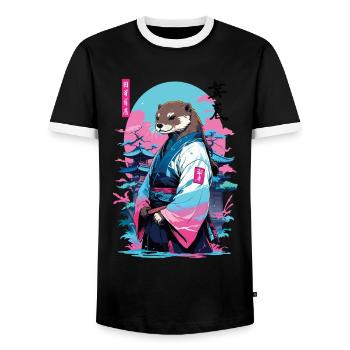 Samurai Otter Aesthetic Vaporwave Stil - Männer Kontrast-T-Shirt - Schwarz/Weiß - Vorne - AI Model Female 172 light (172cm) & AI Model Male 178 light (178cm)