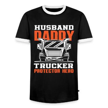 Chauffeur de camion mari père - T-shirt contrasté Homme - noir/blanc - Devant - AI Model Female 172 light (172cm) & AI Model Male 178 light (178cm)