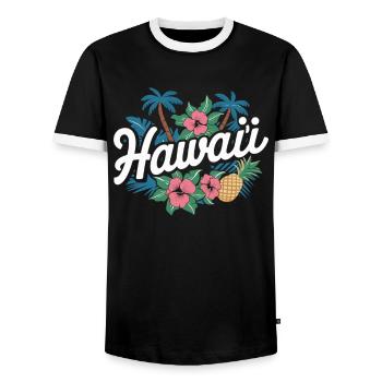 Hawaii Souvenir Tropical Flowers and Pineapple - Men's Ringer Shirt - black/white - Front - AI Model Female 172 light (172cm) & AI Model Male 178 light (178cm)