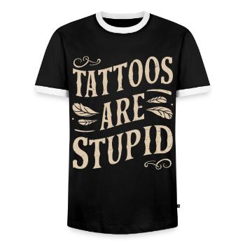 Tattoos are stupidly sarcastically tattooed - Men's Ringer Shirt - black/white - Front - AI Model Female 172 light (172cm) & AI Model Male 178 light (178cm)
