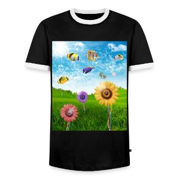 Frutiger Aero Esthétique Tech Paysage Poissons Soleil - T-shirt contrasté Homme - noir/blanc - Devant - AI Model Female 172 light (172cm) & AI Model Male 178 light (178cm)