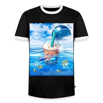 Frutiger Aero Aesthetic Tech Bubble Tea Boba Milkt - Männer Kontrast-T-Shirt - Schwarz/Weiß - Vorne - AI Model Female 172 light (172cm) & AI Model Male 178 light (178cm)