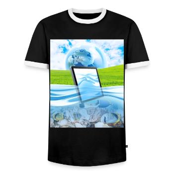 Frutiger Aero Aesthetic Tech Wasserfische Monitor - Männer Kontrast-T-Shirt - Schwarz/Weiß - Vorne - AI Model Female 172 light (172cm) & AI Model Male 178 light (178cm)