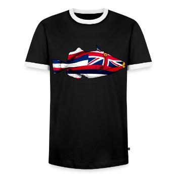 Humuhumunukunukuapuaa Hawaii Flag Hawaii Reef Dr - Men's Ringer Shirt - black/white - Front - AI Model Female 172 light (172cm) & AI Model Male 178 light (178cm)