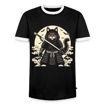 Ninja Katze Japanisch Samurai Japan Kawaii Krieger - Männer Kontrast-T-Shirt - Schwarz/Weiß - Vorne - AI Model Female 172 light (172cm) & AI Model Male 178 light (178cm)