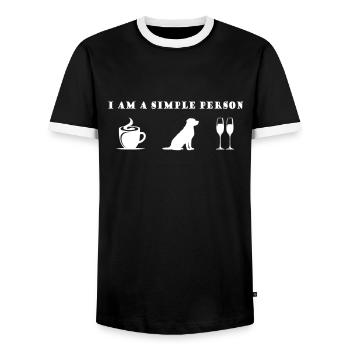 I love DOG coffee and Wine - Men's Ringer Shirt - black/white - Front - AI Model Female 172 light (172cm) & AI Model Male 178 light (178cm)