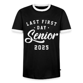 Last First Day for Senior Class of 2025 - Men's Ringer Shirt - black/white - Front - AI Model Female 172 light (172cm) & AI Model Male 178 light (178cm)