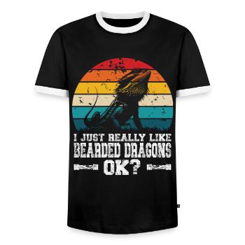 I like bearded dragons - Men's Ringer Shirt - black/white - Front - AI Model Female 172 light (172cm) & AI Model Male 178 light (178cm)