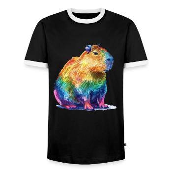 Capybara Rainbow Colorful Capybara Portrait - Men's Ringer Shirt - black/white - Front - AI Model Female 172 light (172cm) & AI Model Male 178 light (178cm)