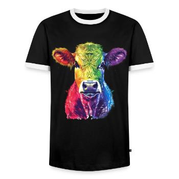 Bunte Regenbogen-Kuh Kunstwerk - Männer Kontrast-T-Shirt - Schwarz/Weiß - Vorne - AI Model Female 172 light (172cm) & AI Model Male 178 light (178cm)