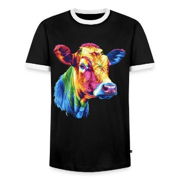 Bunte Kuh Regenbogen Kunstwerk - Männer Kontrast-T-Shirt - Schwarz/Weiß - Vorne - AI Model Female 172 light (172cm) & AI Model Male 178 light (178cm)