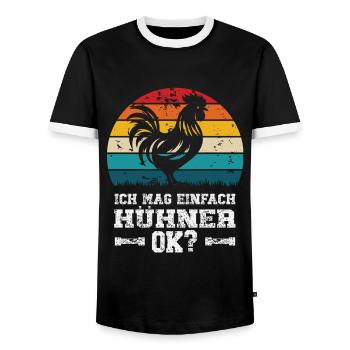 I like chickens - Men's Ringer Shirt - black/white - Front - AI Model Female 172 light (172cm) & AI Model Male 178 light (178cm)
