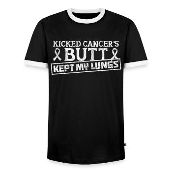 Lung Cancer Free Lung Cancer Awareness - Men's Ringer Shirt - black/white - Front - AI Model Female 172 light (172cm) & AI Model Male 178 light (178cm)