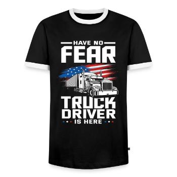 Le chauffeur de camion est ici Drapeau des États-Unis - T-shirt contrasté Homme - noir/blanc - Devant - AI Model Female 172 light (172cm) & AI Model Male 178 light (178cm)
