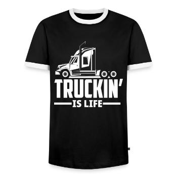 Chauffeur de camion Life Truck - T-shirt contrasté Homme - noir/blanc - Devant - AI Model Female 172 light (172cm) & AI Model Male 178 light (178cm)