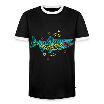 Salmon Fishing Adventure Fishing Experience - Men's Ringer Shirt - black/white - Front - AI Model Female 172 light (172cm) & AI Model Male 178 light (178cm)