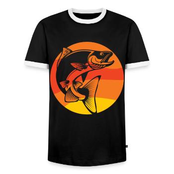 Salmon Retro Fishing Fishing Experience - Men's Ringer Shirt - black/white - Front - AI Model Female 172 light (172cm) & AI Model Male 178 light (178cm)