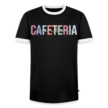 Cafeteria-Mitarbeiterin Lunch Lady - Männer Kontrast-T-Shirt - Schwarz/Weiß - Vorne - AI Model Female 172 light (172cm) & AI Model Male 178 light (178cm)