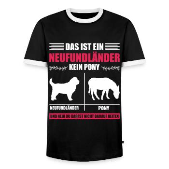 Newfie THIS IS A NEWFOUNDLANDER, NOT A PONY Funny - Men's Ringer Shirt - black/white - Front - AI Model Female 172 light (172cm) & AI Model Male 178 light (178cm)