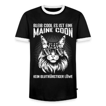 Maine Coon BLEIB COOL ES IST EINE MAINE COON KEIN - Männer Kontrast-T-Shirt - Schwarz/Weiß - Vorne - AI Model Female 172 light (172cm) & AI Model Male 178 light (178cm)