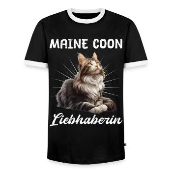 MAINE COON LOVER CAT MOM Maine Coon - Men's Ringer Shirt - black/white - Front - AI Model Female 172 light (172cm) & AI Model Male 178 light (178cm)