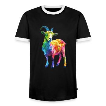 Colorful Goat Abstract Art for Animal Lovers - Men's Ringer Shirt - black/white - Front - AI Model Female 172 light (172cm) & AI Model Male 178 light (178cm)