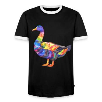 Bunte Gans Geometrisches Kunstwerk - Männer Kontrast-T-Shirt - Schwarz/Weiß - Vorne - AI Model Female 172 light (172cm) & AI Model Male 178 light (178cm)