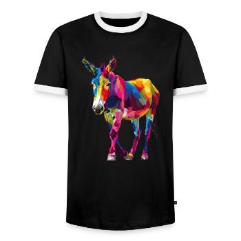 Bunter Esel Pop-Art Stil - Männer Kontrast-T-Shirt - Schwarz/Weiß - Vorne - AI Model Female 172 light (172cm) & AI Model Male 178 light (178cm)